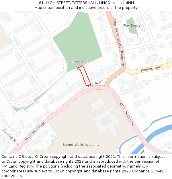 81, HIGH STREET, TATTERSHALL, LINCOLN, LN4 4NN: Location map and indicative extent of plot