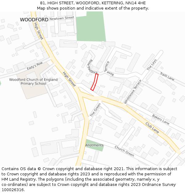 81, HIGH STREET, WOODFORD, KETTERING, NN14 4HE: Location map and indicative extent of plot