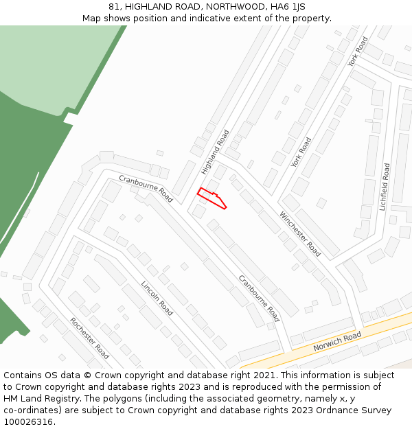 81, HIGHLAND ROAD, NORTHWOOD, HA6 1JS: Location map and indicative extent of plot