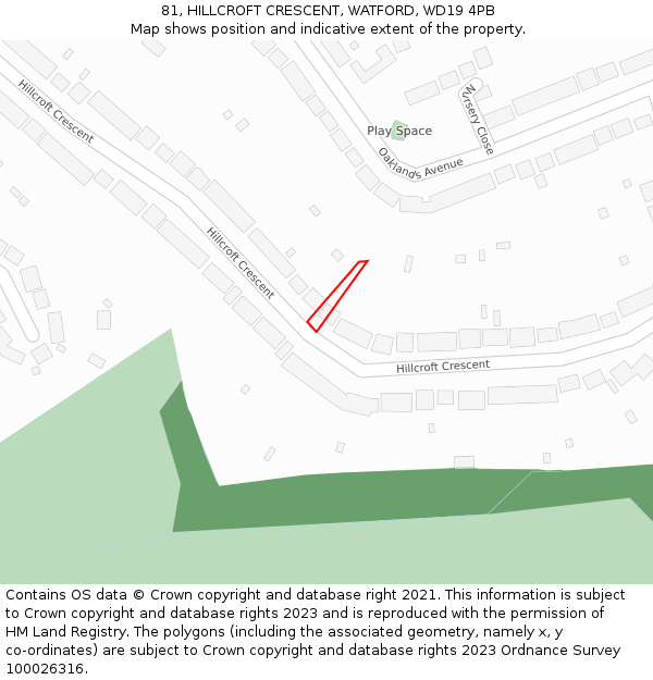 81, HILLCROFT CRESCENT, WATFORD, WD19 4PB: Location map and indicative extent of plot