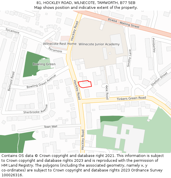 81, HOCKLEY ROAD, WILNECOTE, TAMWORTH, B77 5EB: Location map and indicative extent of plot
