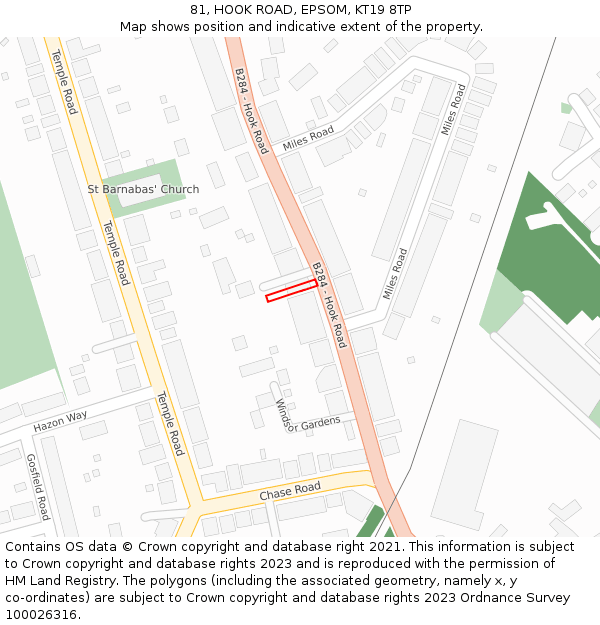 81, HOOK ROAD, EPSOM, KT19 8TP: Location map and indicative extent of plot