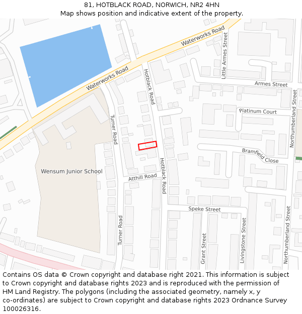 81, HOTBLACK ROAD, NORWICH, NR2 4HN: Location map and indicative extent of plot