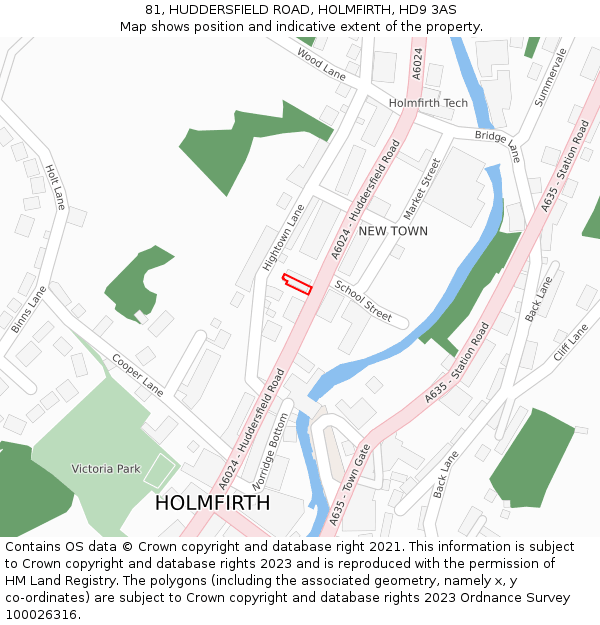 81, HUDDERSFIELD ROAD, HOLMFIRTH, HD9 3AS: Location map and indicative extent of plot