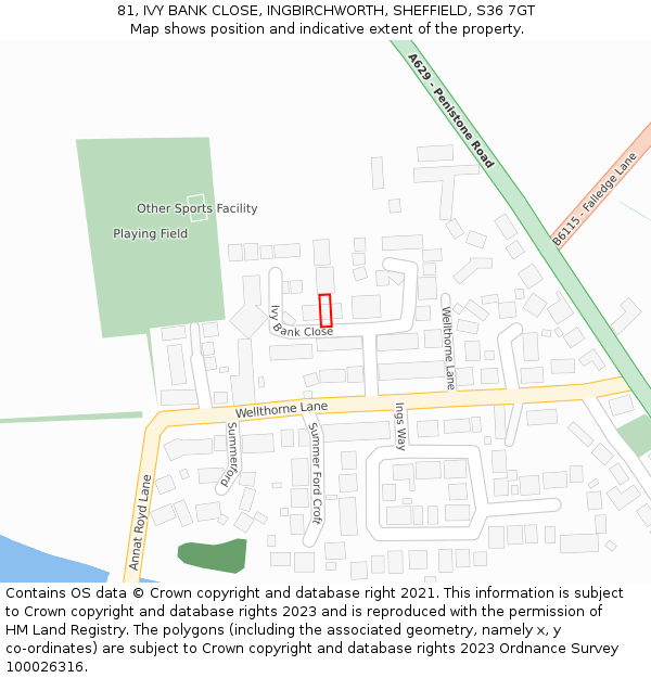 81, IVY BANK CLOSE, INGBIRCHWORTH, SHEFFIELD, S36 7GT: Location map and indicative extent of plot