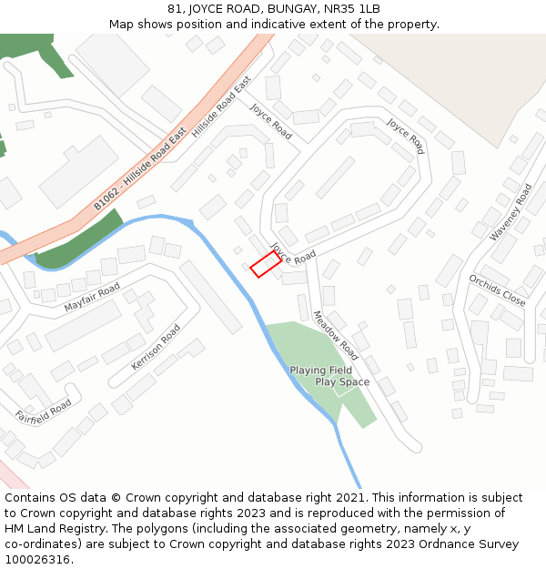 81, JOYCE ROAD, BUNGAY, NR35 1LB: Location map and indicative extent of plot