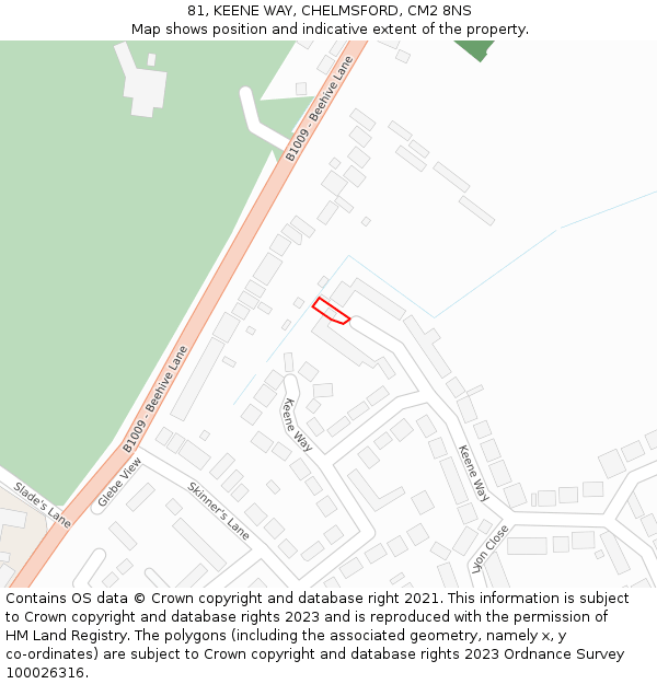 81, KEENE WAY, CHELMSFORD, CM2 8NS: Location map and indicative extent of plot
