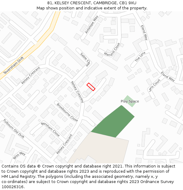 81, KELSEY CRESCENT, CAMBRIDGE, CB1 9XU: Location map and indicative extent of plot