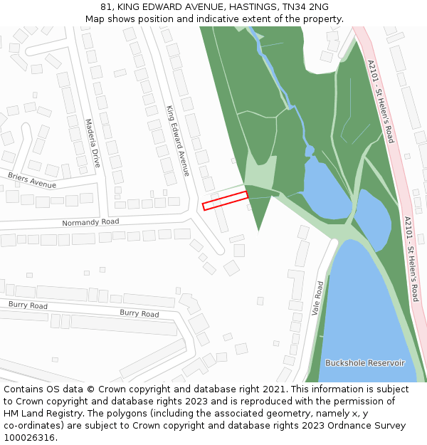 81, KING EDWARD AVENUE, HASTINGS, TN34 2NG: Location map and indicative extent of plot