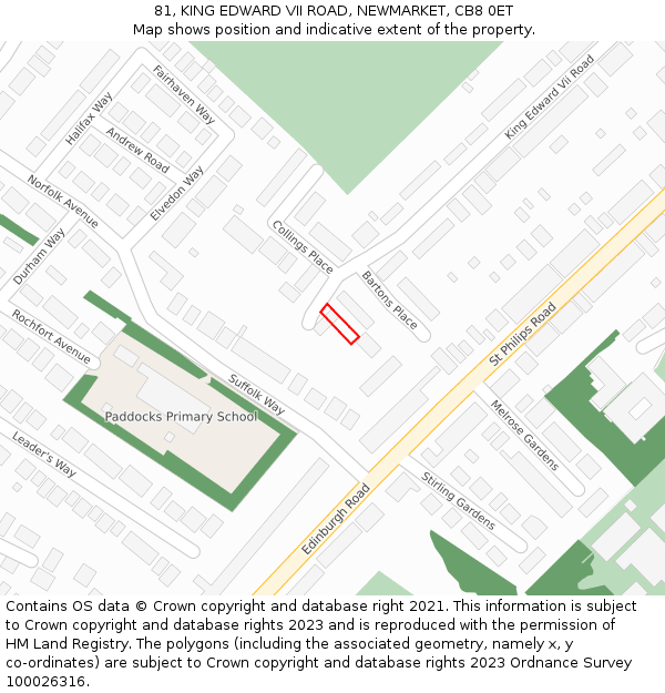 81, KING EDWARD VII ROAD, NEWMARKET, CB8 0ET: Location map and indicative extent of plot
