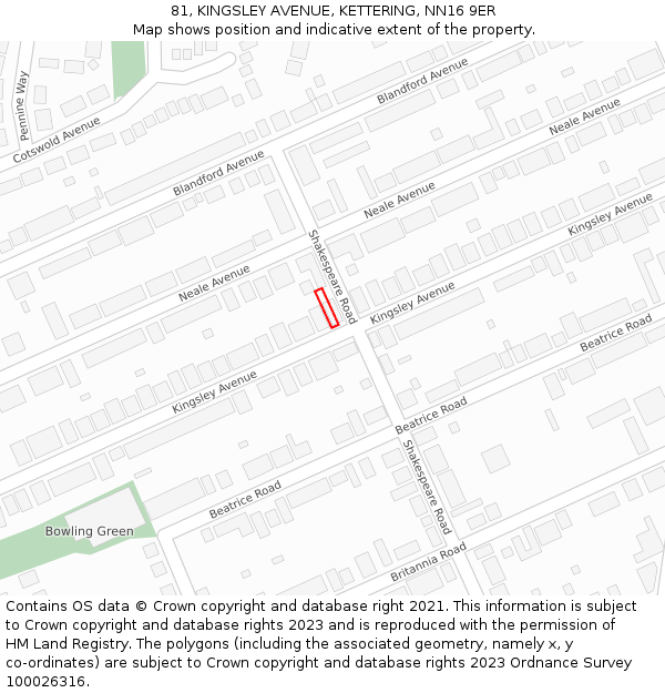 81, KINGSLEY AVENUE, KETTERING, NN16 9ER: Location map and indicative extent of plot