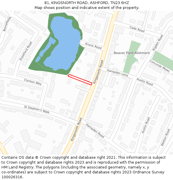 81, KINGSNORTH ROAD, ASHFORD, TN23 6HZ: Location map and indicative extent of plot