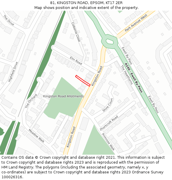 81, KINGSTON ROAD, EPSOM, KT17 2ER: Location map and indicative extent of plot