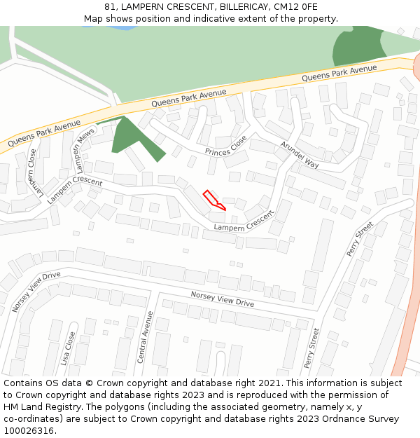 81, LAMPERN CRESCENT, BILLERICAY, CM12 0FE: Location map and indicative extent of plot