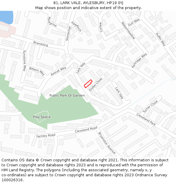 81, LARK VALE, AYLESBURY, HP19 0YJ: Location map and indicative extent of plot