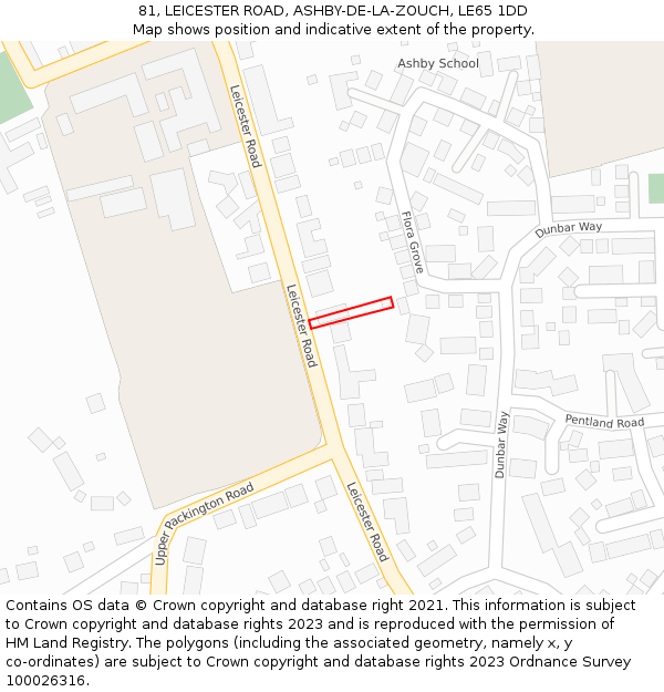 81, LEICESTER ROAD, ASHBY-DE-LA-ZOUCH, LE65 1DD: Location map and indicative extent of plot