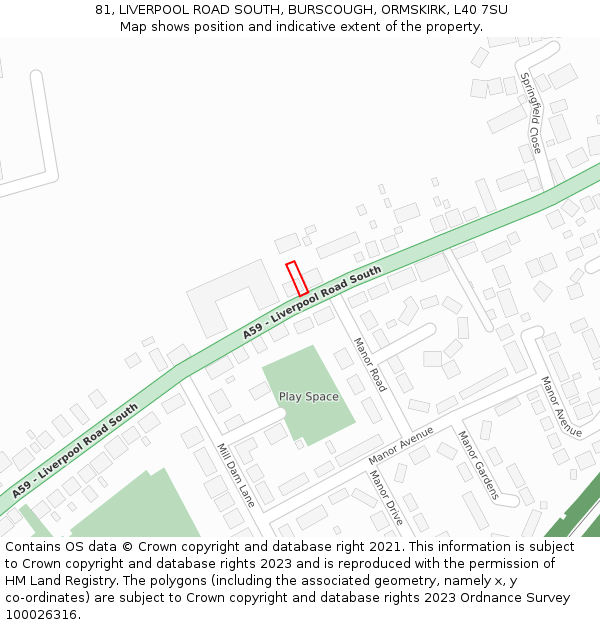 81, LIVERPOOL ROAD SOUTH, BURSCOUGH, ORMSKIRK, L40 7SU: Location map and indicative extent of plot