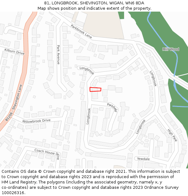 81, LONGBROOK, SHEVINGTON, WIGAN, WN6 8DA: Location map and indicative extent of plot