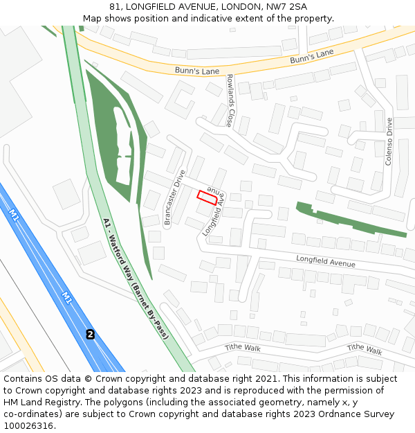 81, LONGFIELD AVENUE, LONDON, NW7 2SA: Location map and indicative extent of plot