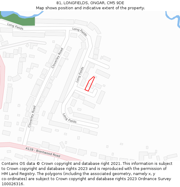 81, LONGFIELDS, ONGAR, CM5 9DE: Location map and indicative extent of plot