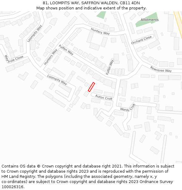 81, LOOMPITS WAY, SAFFRON WALDEN, CB11 4DN: Location map and indicative extent of plot