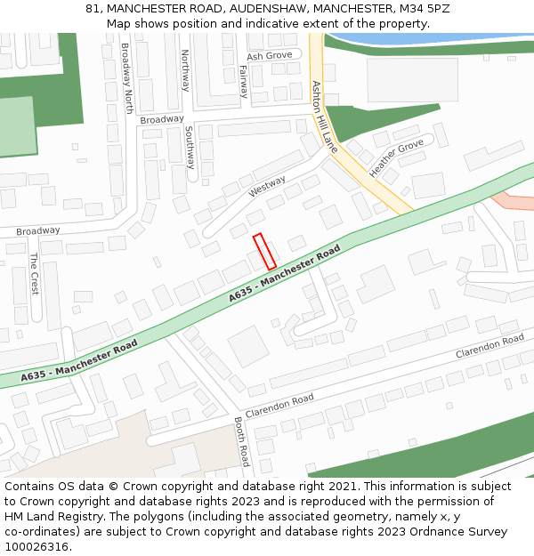 81, MANCHESTER ROAD, AUDENSHAW, MANCHESTER, M34 5PZ: Location map and indicative extent of plot