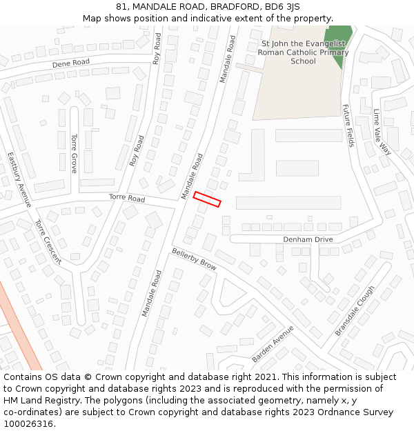 81, MANDALE ROAD, BRADFORD, BD6 3JS: Location map and indicative extent of plot