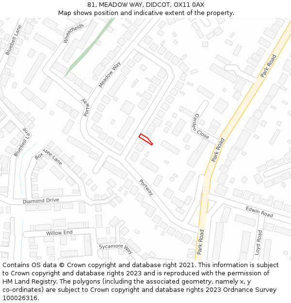 81, MEADOW WAY, DIDCOT, OX11 0AX: Location map and indicative extent of plot