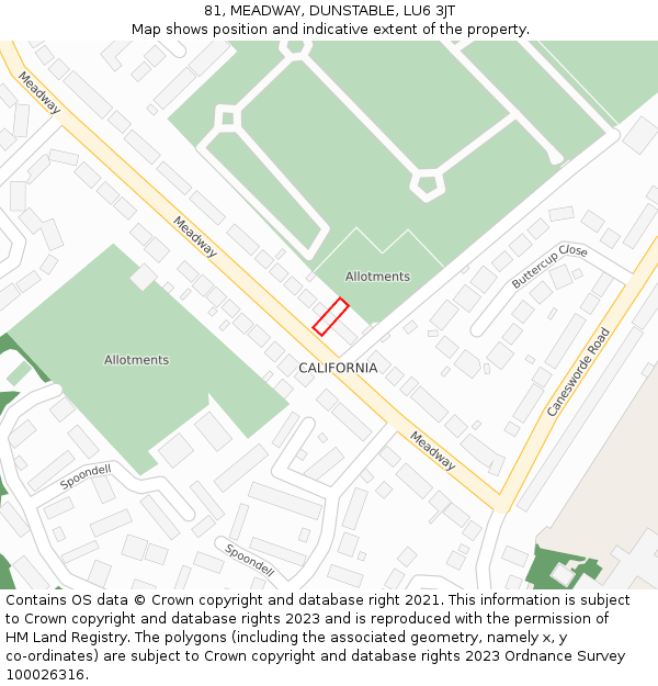 81, MEADWAY, DUNSTABLE, LU6 3JT: Location map and indicative extent of plot