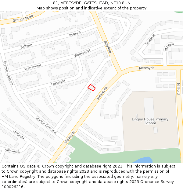 81, MERESYDE, GATESHEAD, NE10 8UN: Location map and indicative extent of plot