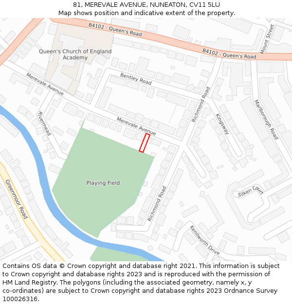 81, MEREVALE AVENUE, NUNEATON, CV11 5LU: Location map and indicative extent of plot