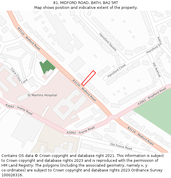 81, MIDFORD ROAD, BATH, BA2 5RT: Location map and indicative extent of plot