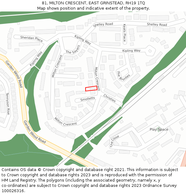 81, MILTON CRESCENT, EAST GRINSTEAD, RH19 1TQ: Location map and indicative extent of plot