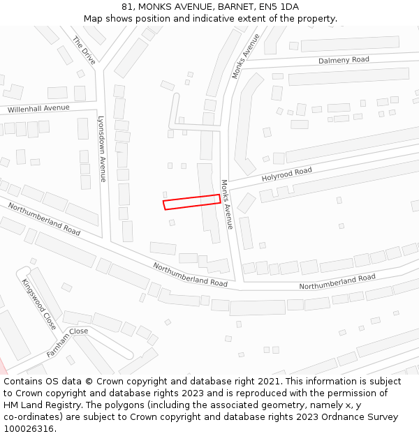 81, MONKS AVENUE, BARNET, EN5 1DA: Location map and indicative extent of plot