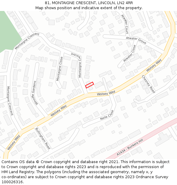 81, MONTAIGNE CRESCENT, LINCOLN, LN2 4RR: Location map and indicative extent of plot