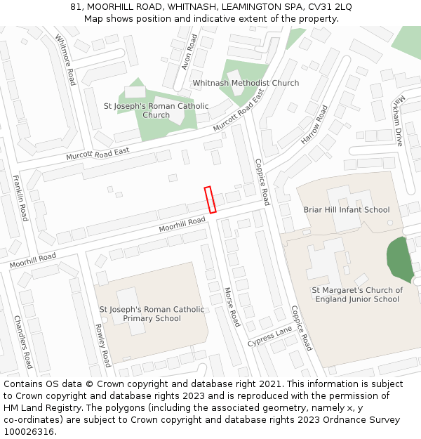 81, MOORHILL ROAD, WHITNASH, LEAMINGTON SPA, CV31 2LQ: Location map and indicative extent of plot