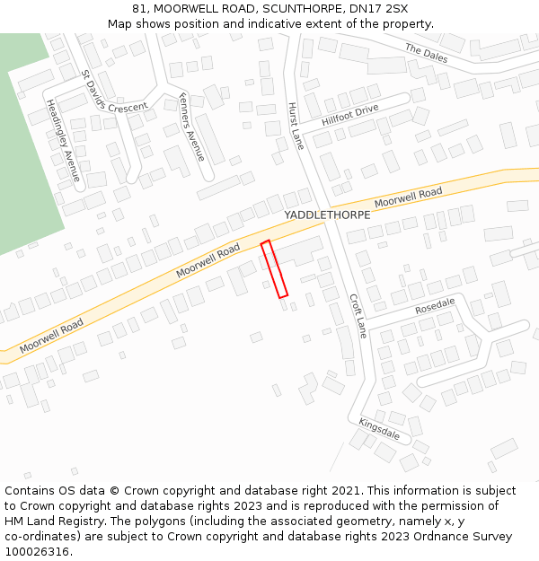 81, MOORWELL ROAD, SCUNTHORPE, DN17 2SX: Location map and indicative extent of plot