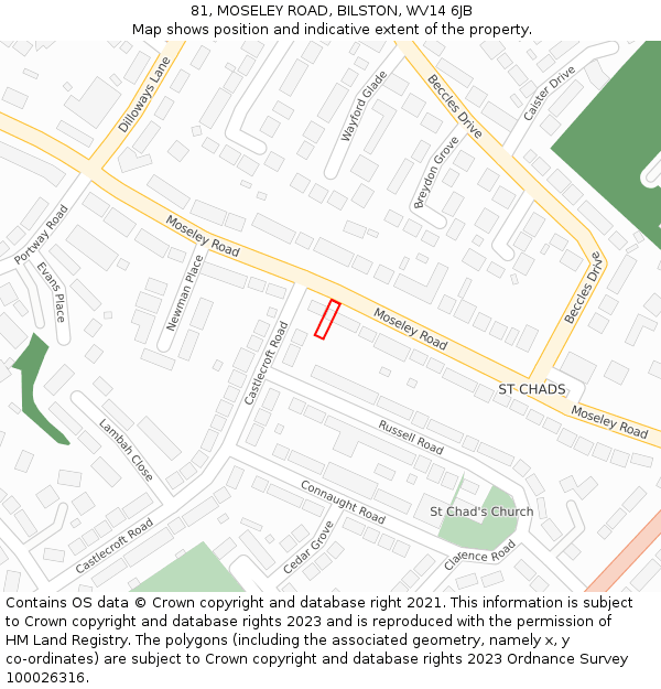 81, MOSELEY ROAD, BILSTON, WV14 6JB: Location map and indicative extent of plot