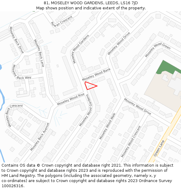81, MOSELEY WOOD GARDENS, LEEDS, LS16 7JD: Location map and indicative extent of plot