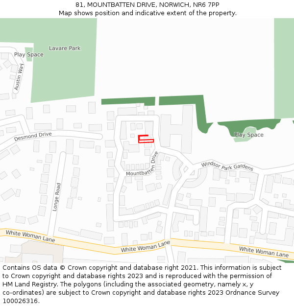 81, MOUNTBATTEN DRIVE, NORWICH, NR6 7PP: Location map and indicative extent of plot