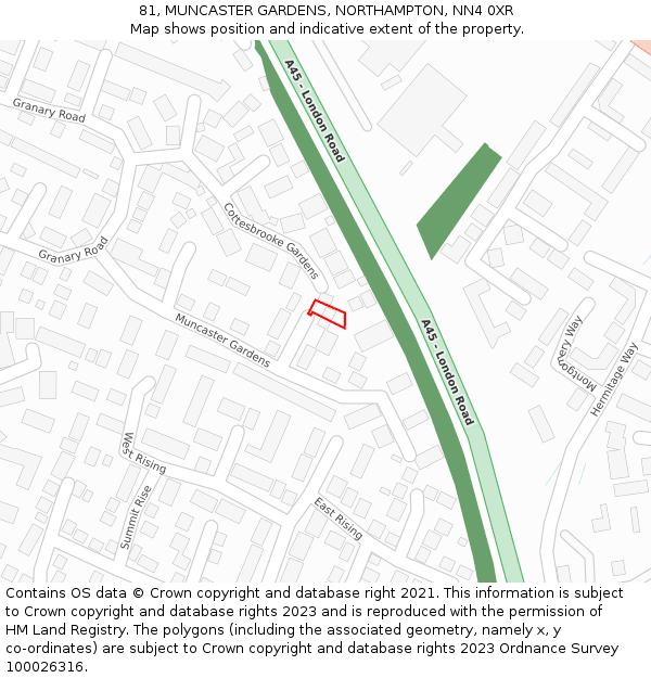 81, MUNCASTER GARDENS, NORTHAMPTON, NN4 0XR: Location map and indicative extent of plot