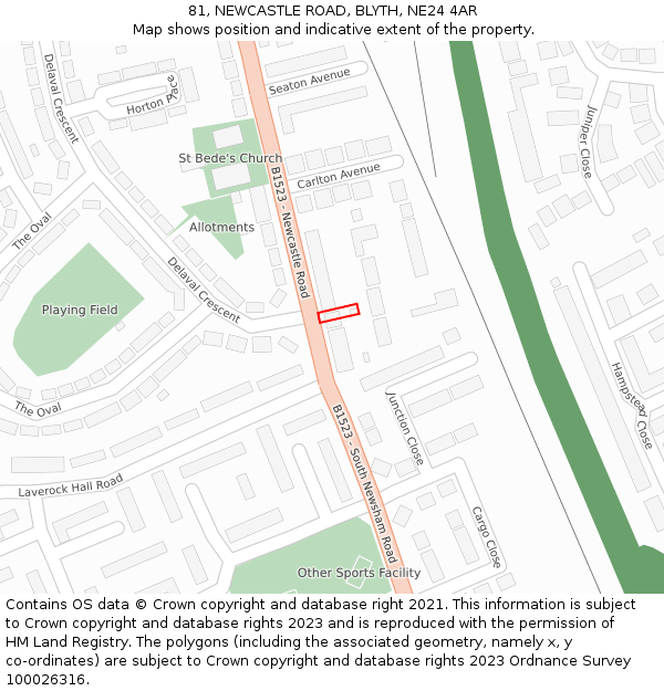 81, NEWCASTLE ROAD, BLYTH, NE24 4AR: Location map and indicative extent of plot