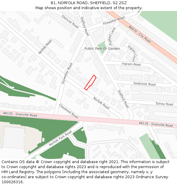 81, NORFOLK ROAD, SHEFFIELD, S2 2SZ: Location map and indicative extent of plot