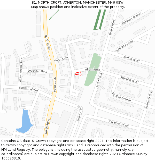 81, NORTH CROFT, ATHERTON, MANCHESTER, M46 0SW: Location map and indicative extent of plot