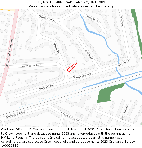 81, NORTH FARM ROAD, LANCING, BN15 9BX: Location map and indicative extent of plot