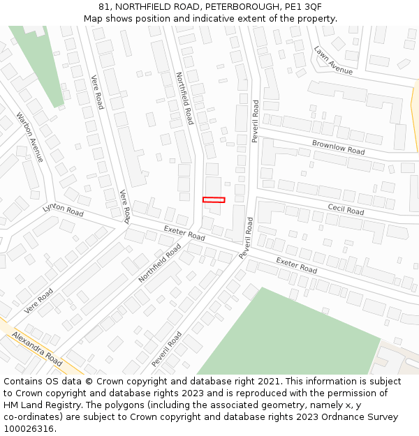 81, NORTHFIELD ROAD, PETERBOROUGH, PE1 3QF: Location map and indicative extent of plot