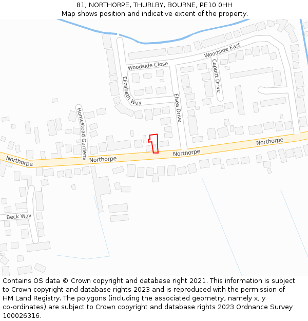 81, NORTHORPE, THURLBY, BOURNE, PE10 0HH: Location map and indicative extent of plot