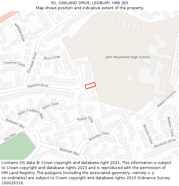 81, OAKLAND DRIVE, LEDBURY, HR8 2EX: Location map and indicative extent of plot