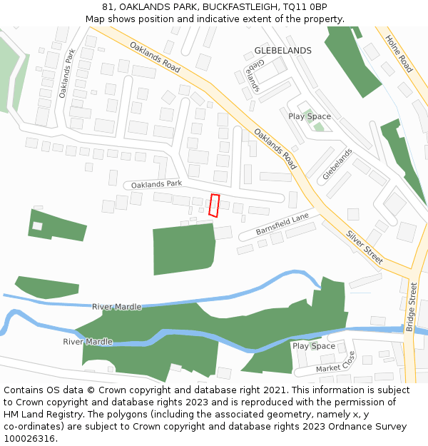81, OAKLANDS PARK, BUCKFASTLEIGH, TQ11 0BP: Location map and indicative extent of plot