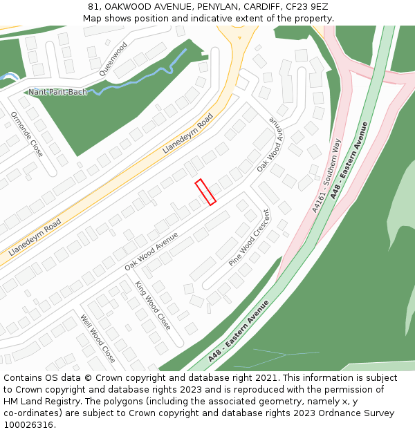 81, OAKWOOD AVENUE, PENYLAN, CARDIFF, CF23 9EZ: Location map and indicative extent of plot